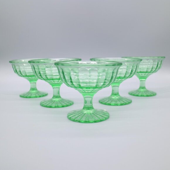 Other - Vintage Green Depression Style Sherbet Glasses - Set of 5